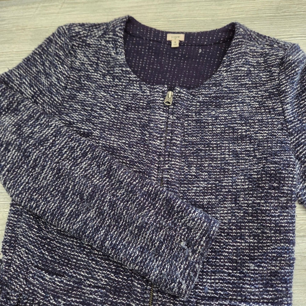J.Crew Jacket Navy Blue Tweed Zip Front Peplum Hem Women Small 02081